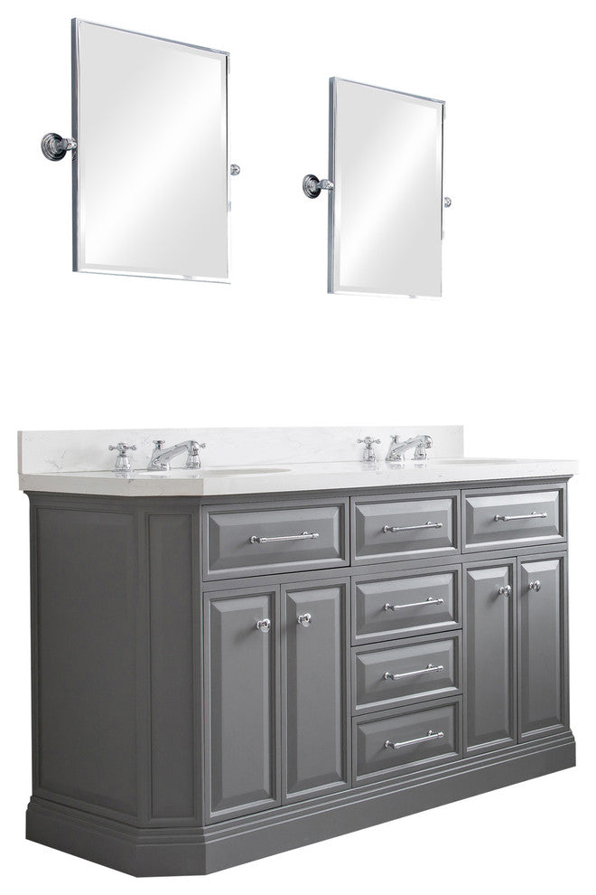 60" Palace Quartz Carrara Cashmere Gray Vanity With Hardware, Mirror