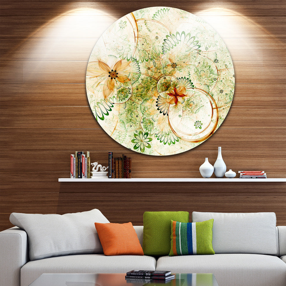 Yellow Green Grungy Floral Shapes, Floral Round Wall Art, 23"