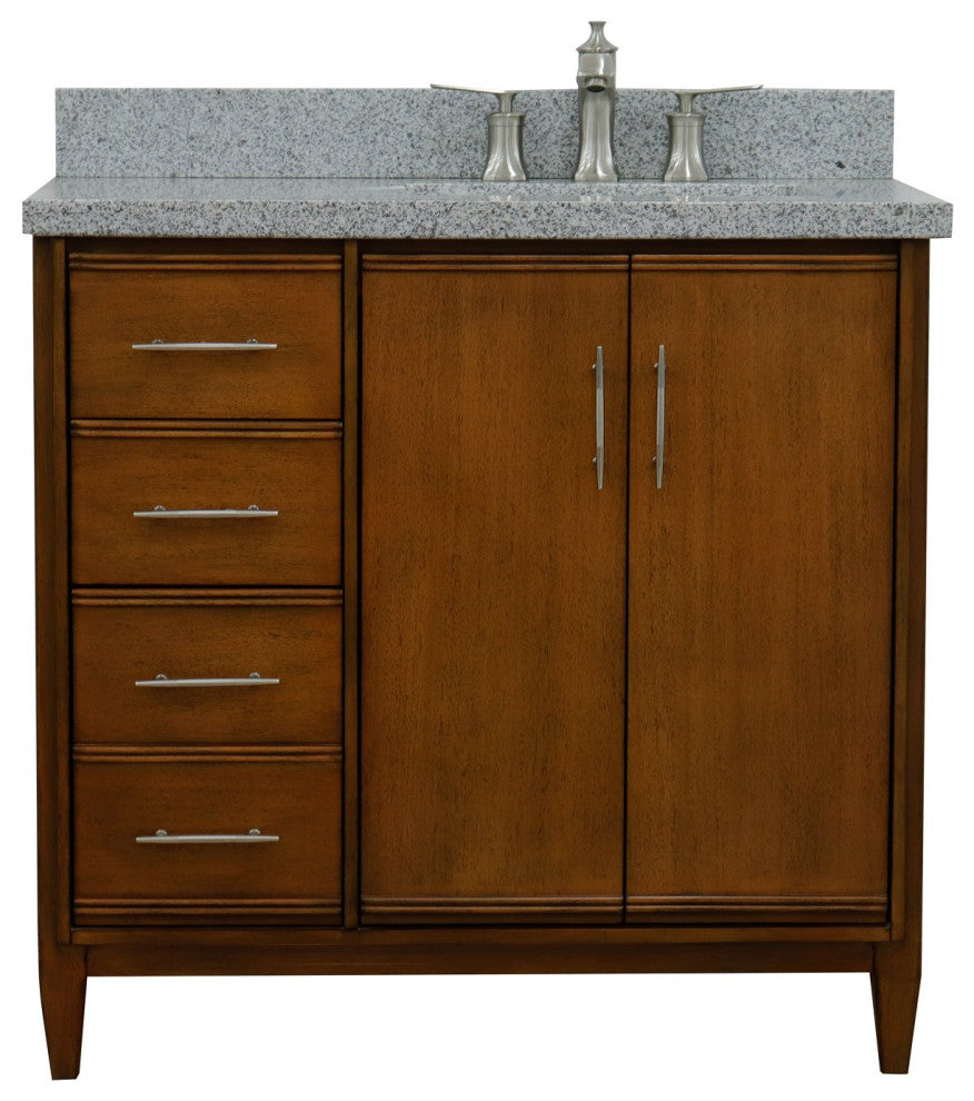 37" Single Vanity, Walnut Finish With Gray Granite