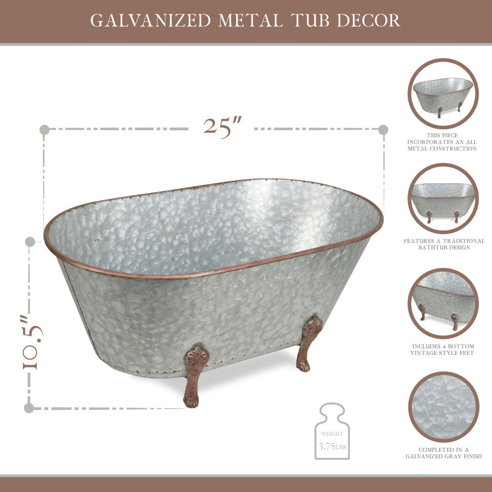 Lavande Metal Tub Decor - Large - Galvanized
