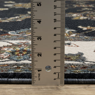 Vaughan Bordered Traditional Navy/ Ivory Fringe Edge Rug 7'10" x 10'10"