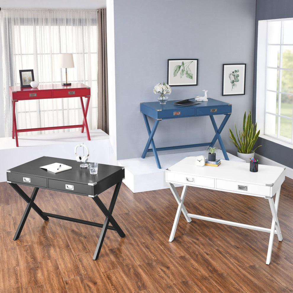 TATEUS Computer Desk with Storage, Solid Wood Desk with Drawers, White