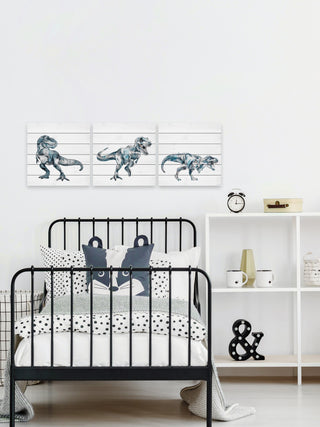 Bite and Fight T-Rex Triptych, 3-Piece Set, 24x24 Panels