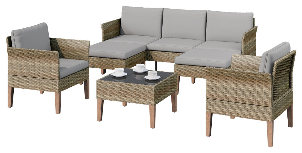 Isla 6-Piece Outdoor Conversation Set With Sofa, Club Chairs, Stone