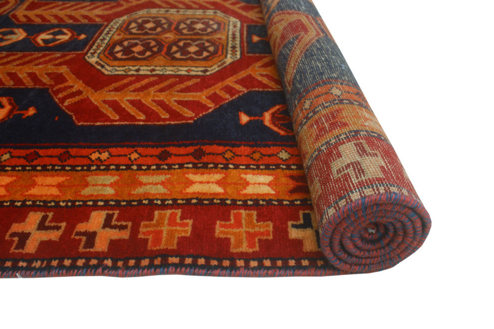Fine Vintage Distressed Luka Navy/Orange Runner, 4'0x9'7