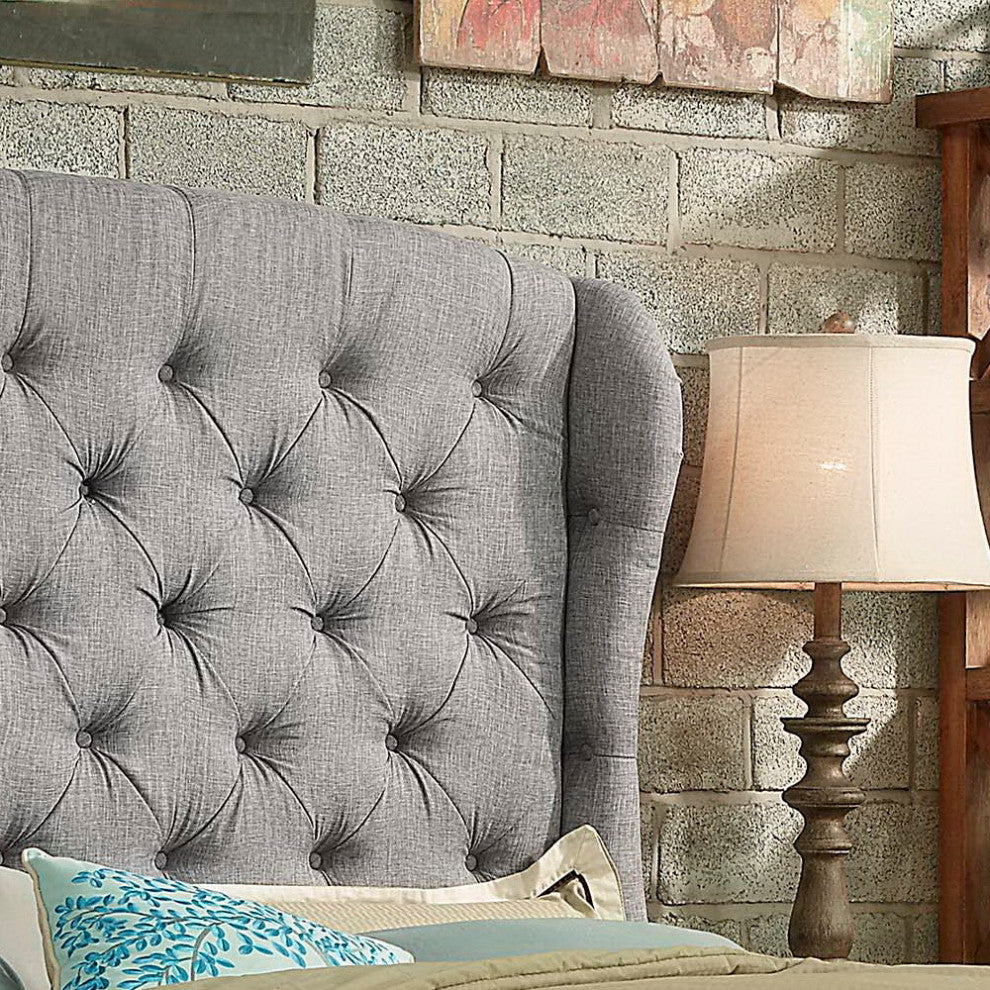Felisa Upholstered Panel Bed, Gray, Queen
