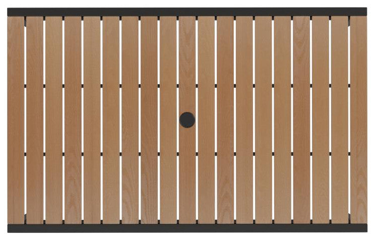 3 Pc Patio Table Set -30" x 48" Square Teak Patio Table w/Umbrella & Base, Teal