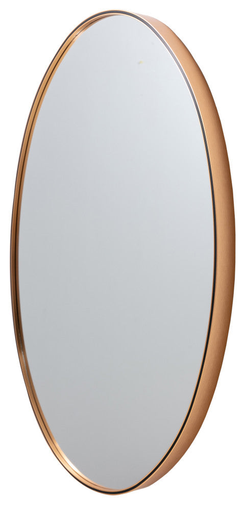 35" Oval Hanging Accent Wall Mirror With Metal Frame, Matte Gold