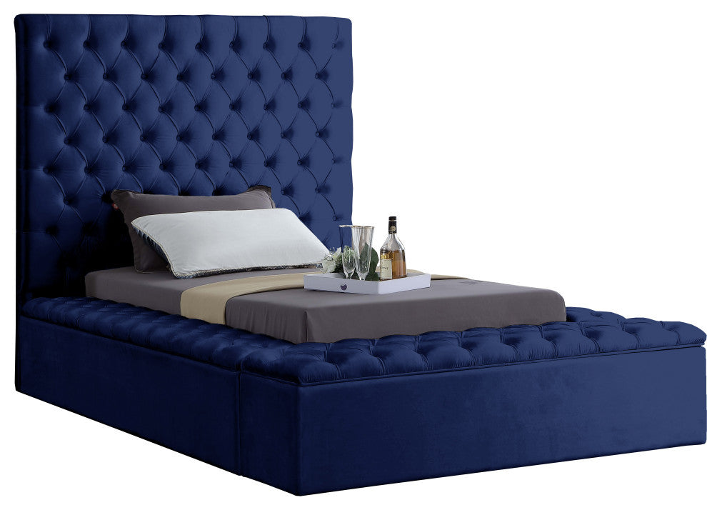 Bliss Velvet Upholstered  Bed, Navy, Twin