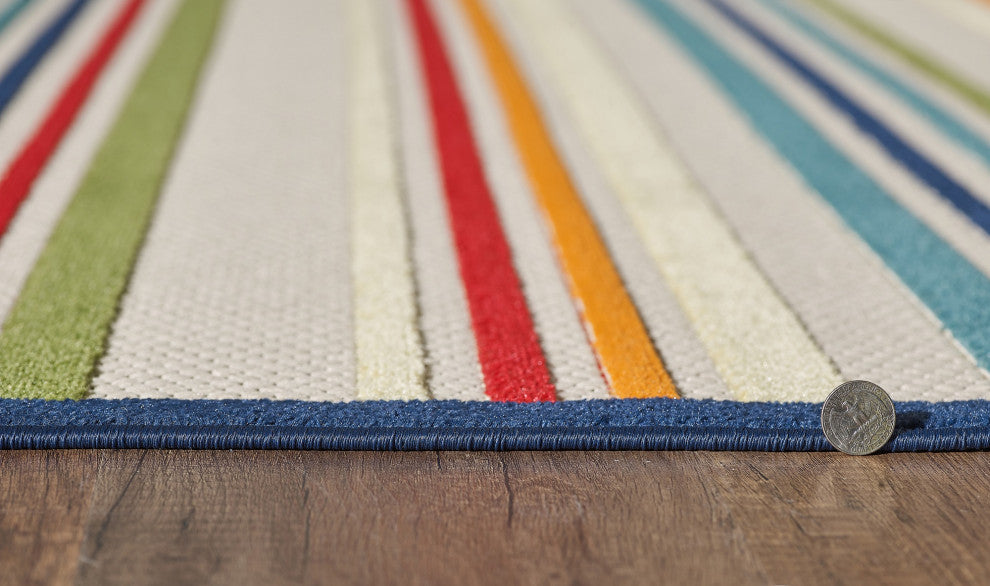 Calla Ivory/Multi Stripes Indoor/Outdoor Area Rug, 3'3 X 4'11