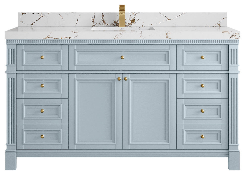 Paris 60" Single Sink Bathroom Vanity, Blue Heather 2" Viola Brown