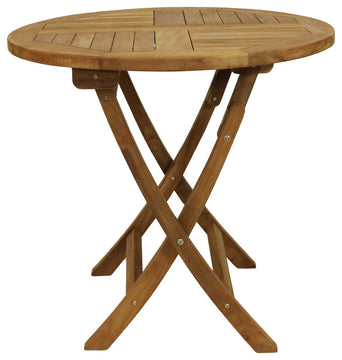 Sunnydaze Folding Round Teak Outdoor Patio Table, 31" Dining Table