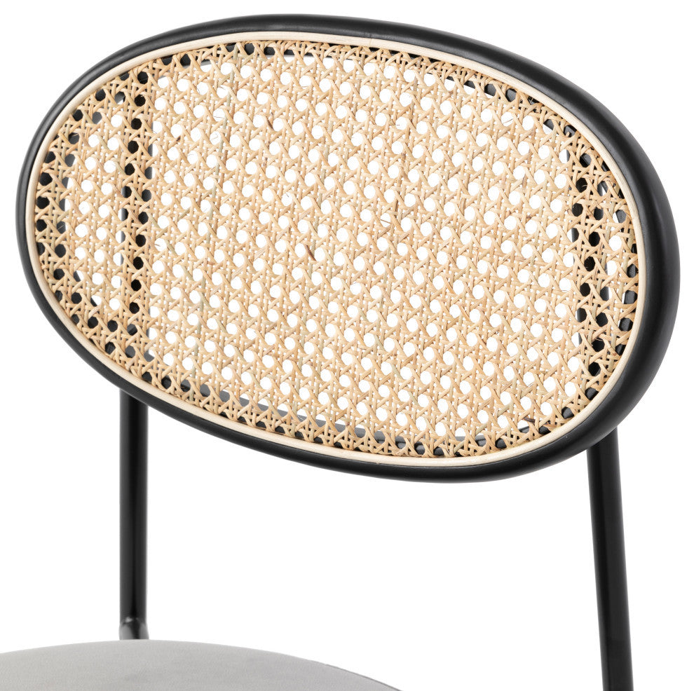 LeisureMod Euston Dining Chair with Wicker Back & Velvet Seat Set of 2, Gray