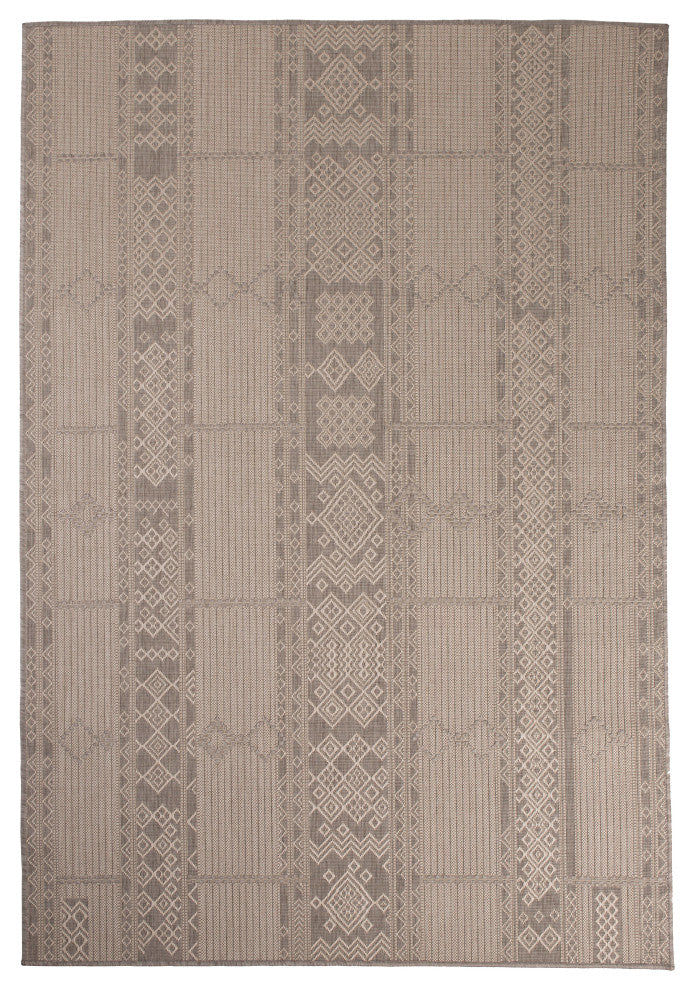 Outdoor Collection Geometric Pattern Bohemian Rug, Neutral, 5'3"x7'6"