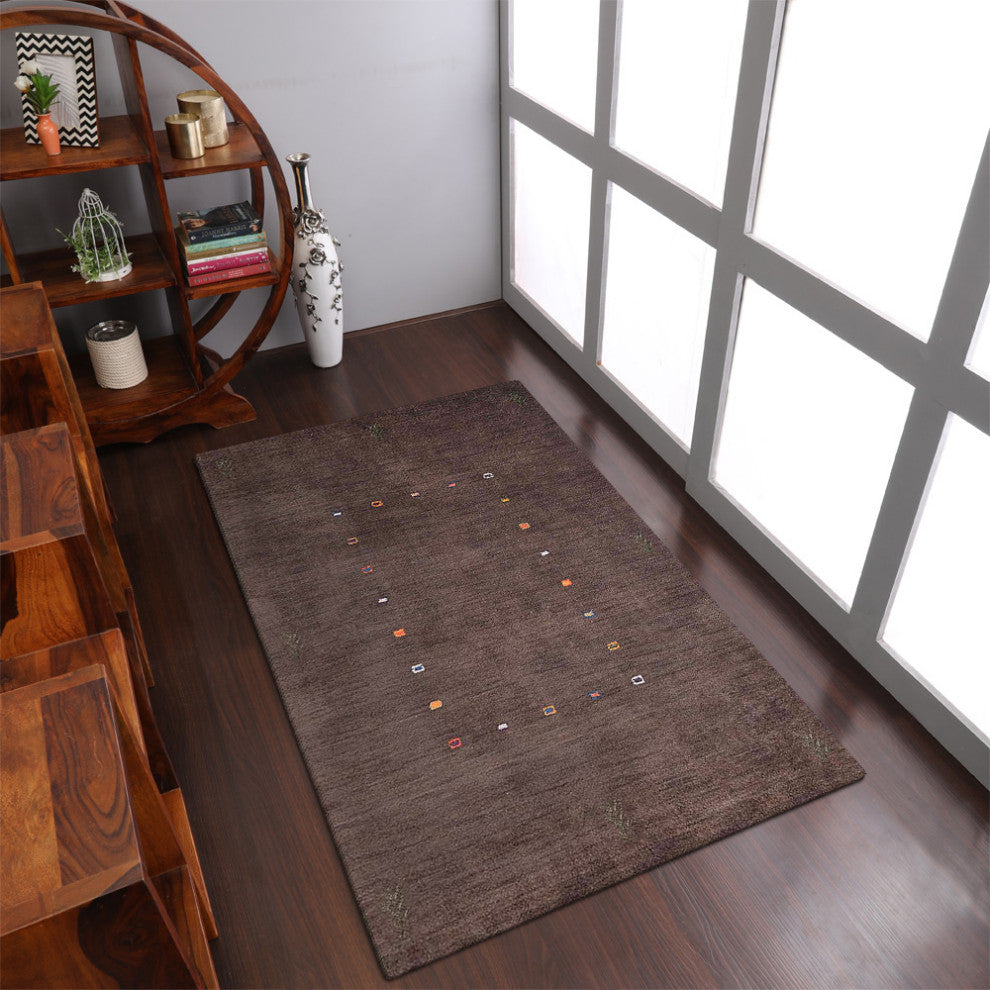 HAND KNOTTED LOOM WOOL ECO-FRIENDLY AREA RUGS - Rectangle, Brown, Contemporary