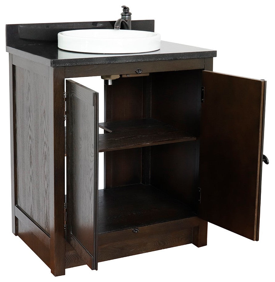 30" Single Vanity, Brown Ash, Black Galaxy Top, Round Sink