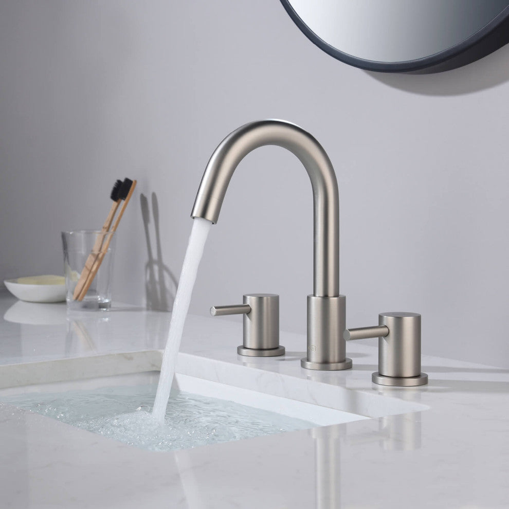 Circular Widespread Sink Faucet With Pop-Up Drain, Brush Nickel