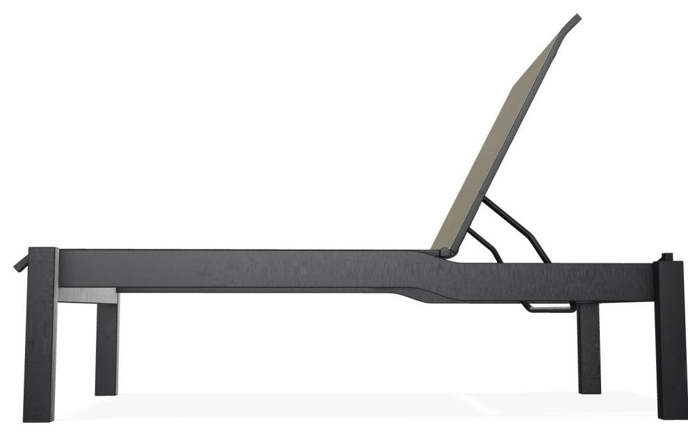 Leeward Sling Stackable Outdoor Chaise Lounge, Elevation Stone/Black