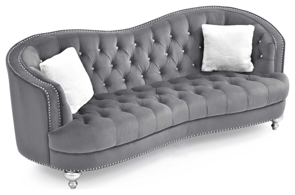 Jewel 90 in. W Flared Arm Velvet Straight Sofa, Gray