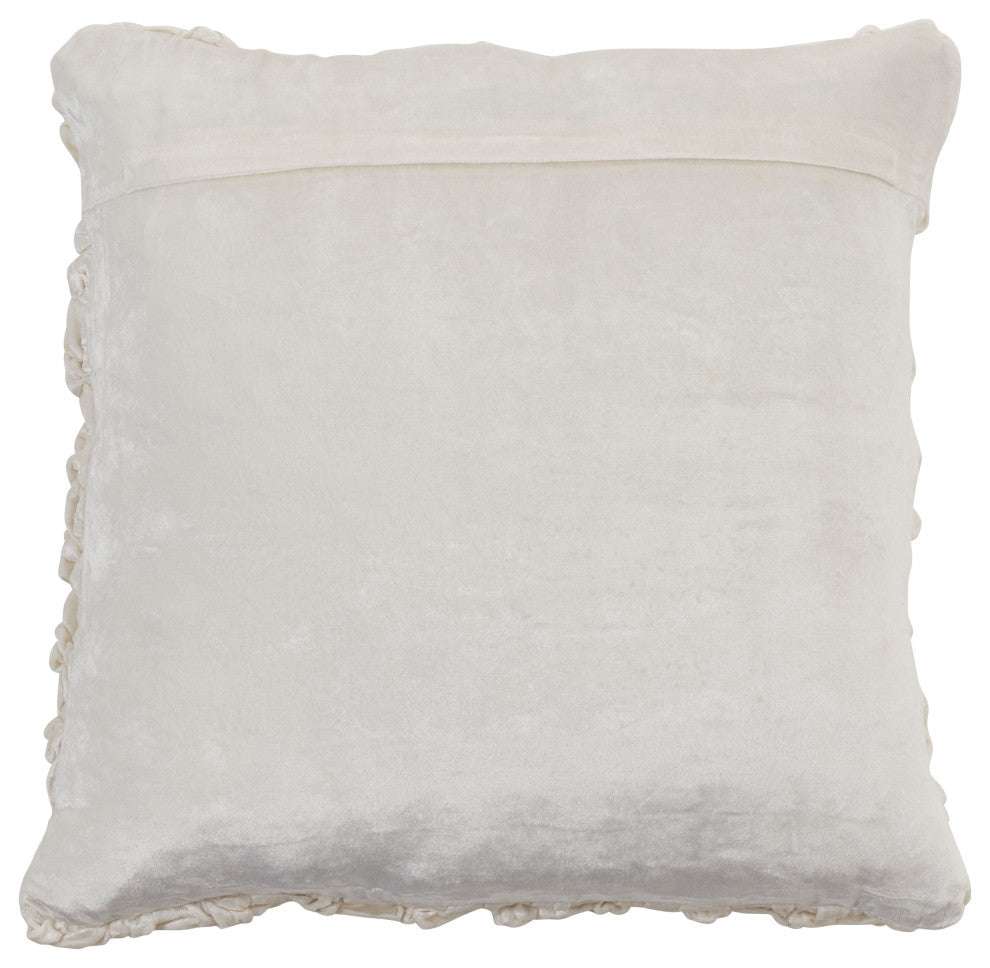 Smocked-Velvet Design Throw Pillow, Ivory, 20"x20", Down Filled