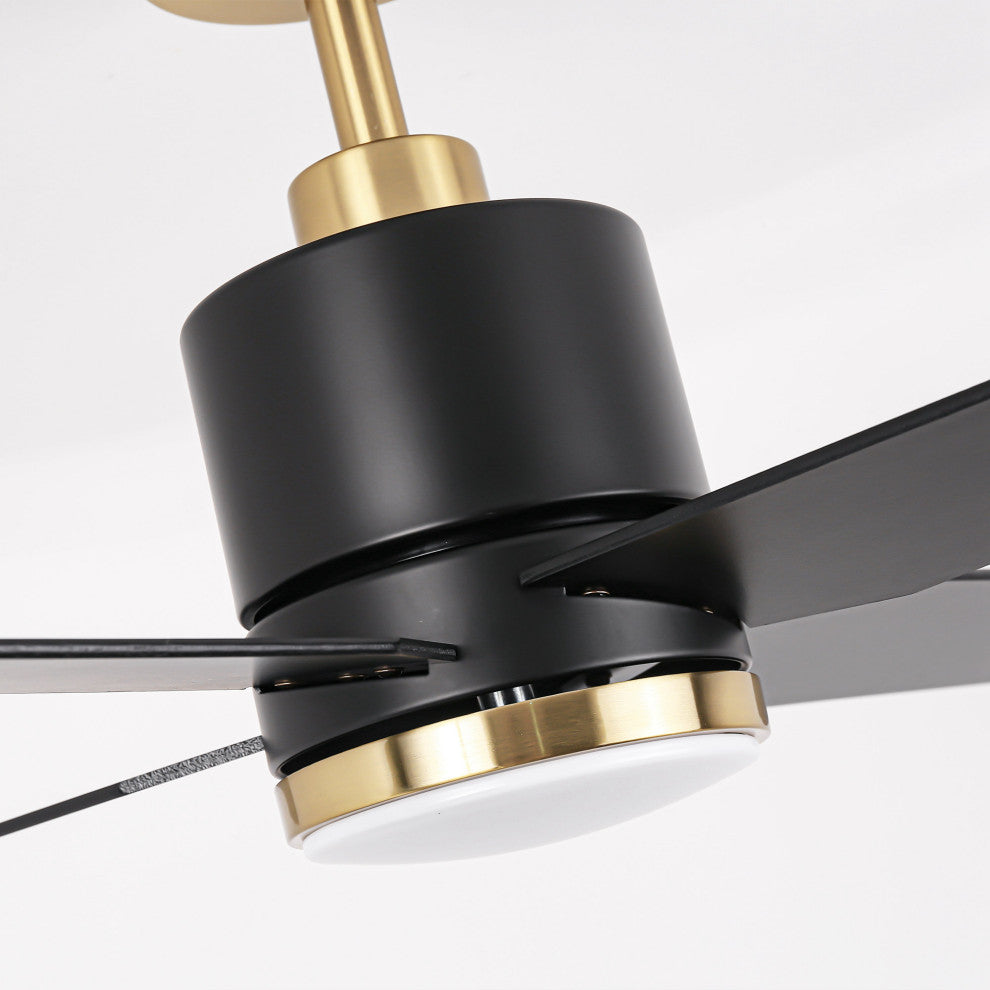 52 in. LED Matte Black and Gold Ceiling Fan with DC Reversible Motor