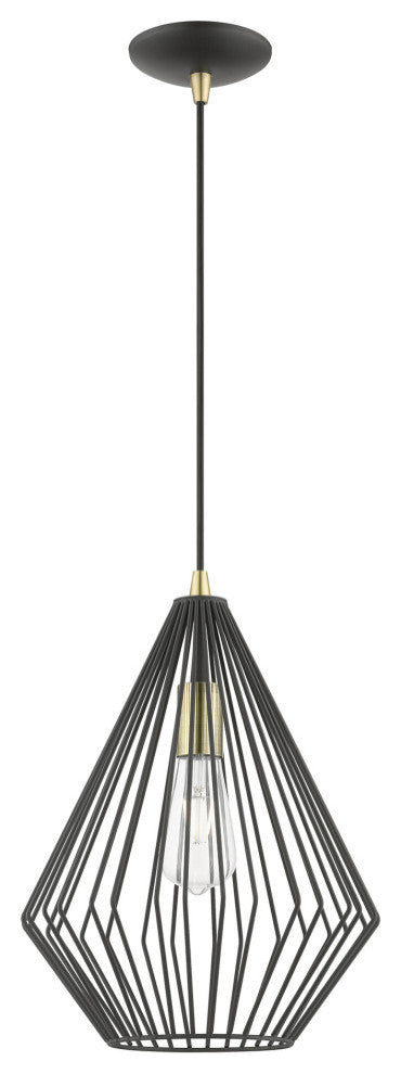Linz 1 Light Textured Black With Antique Brass Accents Pendant