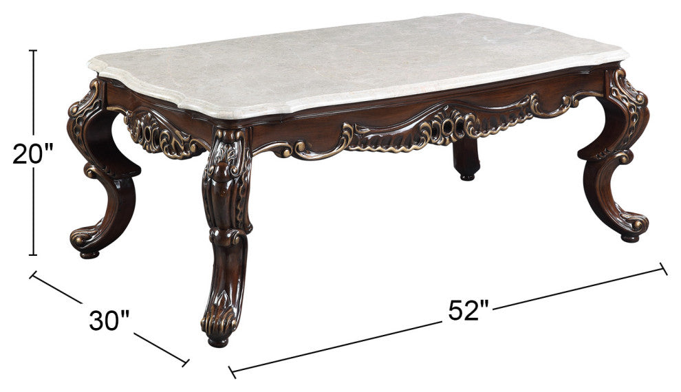 Wood and Marble Coffee Table, Antique Oak and White