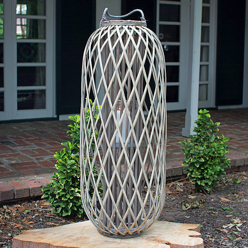 Tall Grey Willow Lantern with Glass - Small