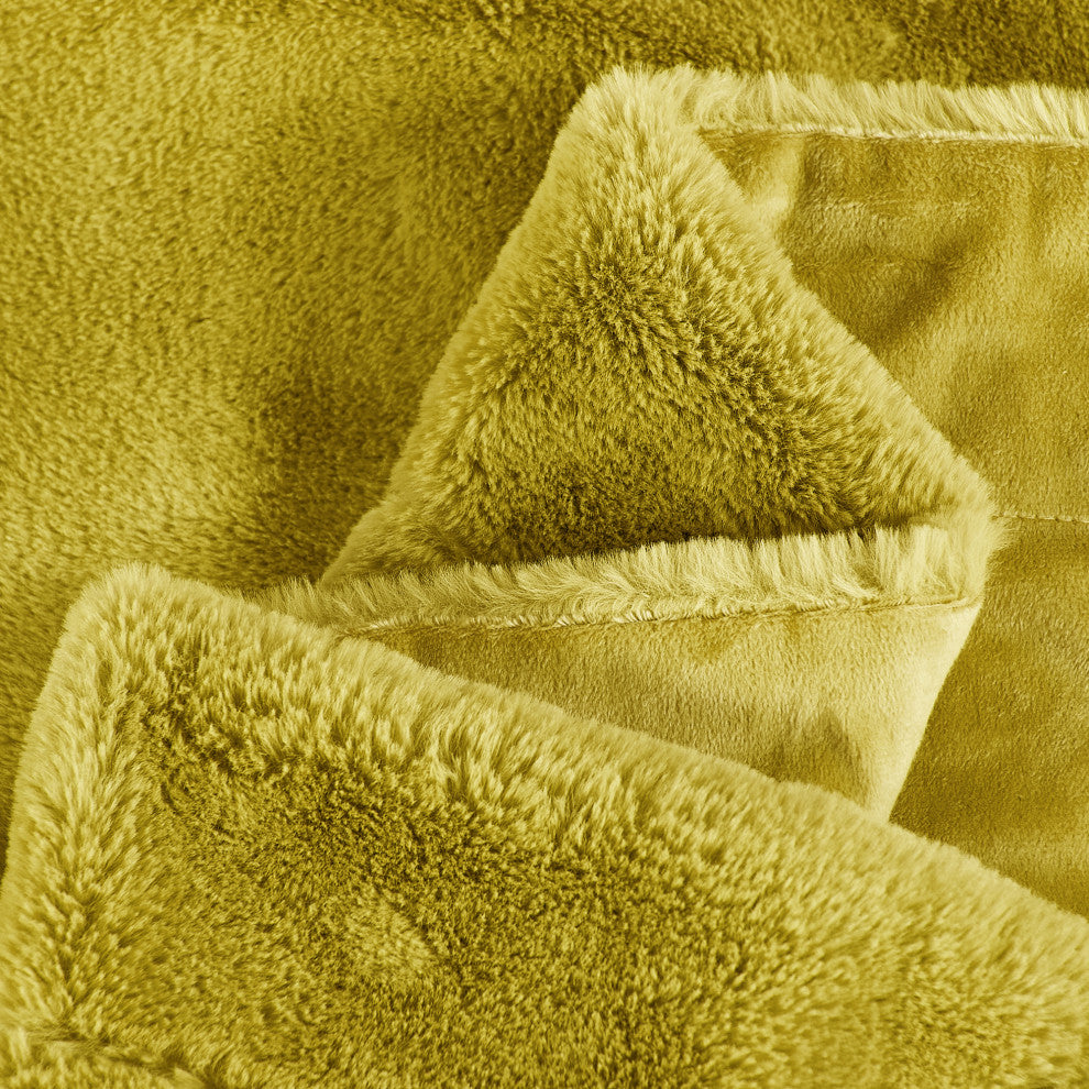Fox Faux Fur Throw Blanket, Lemon Curry, 60''x80''