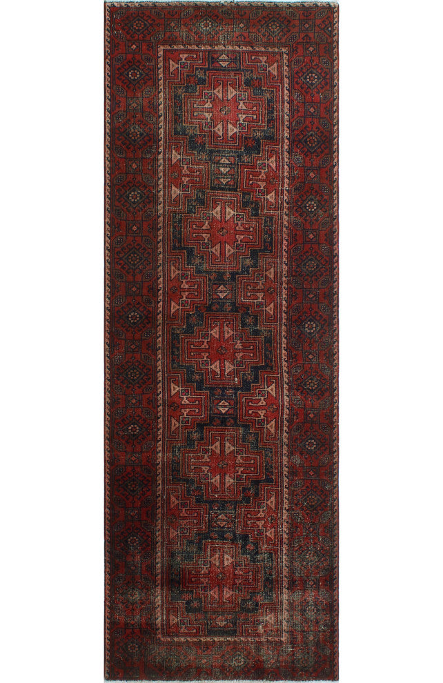 Semi Antique Cheri Red/Charcoal Runner, 3'3x9'6