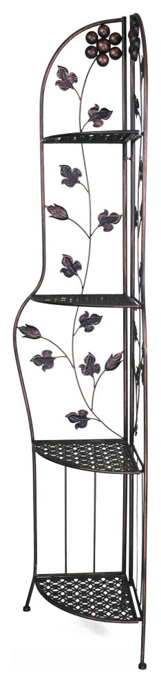 HomeRoots 16" X 3.5" X 67.5" Copper Steel Corner Bakers Rack With Shelves