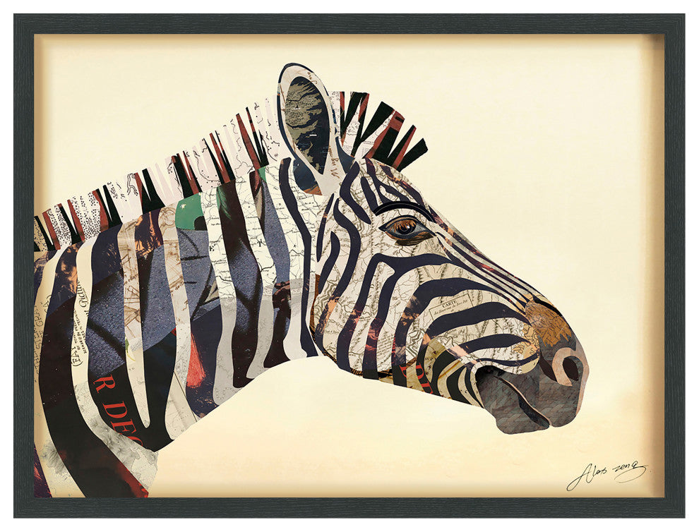 Zebra Dimensional Handmade Collage Wall Art Framed Under Glass