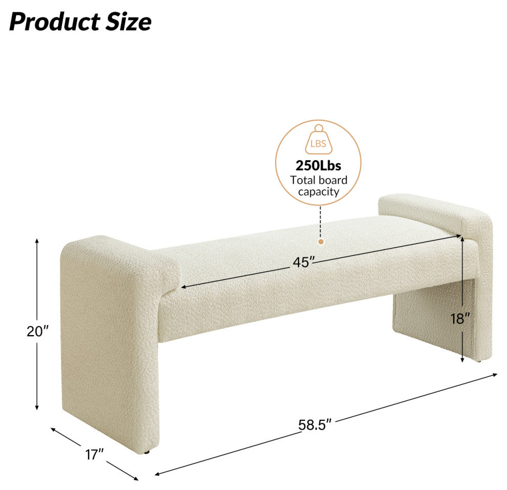 Severin Upholstered Bench, Ivory