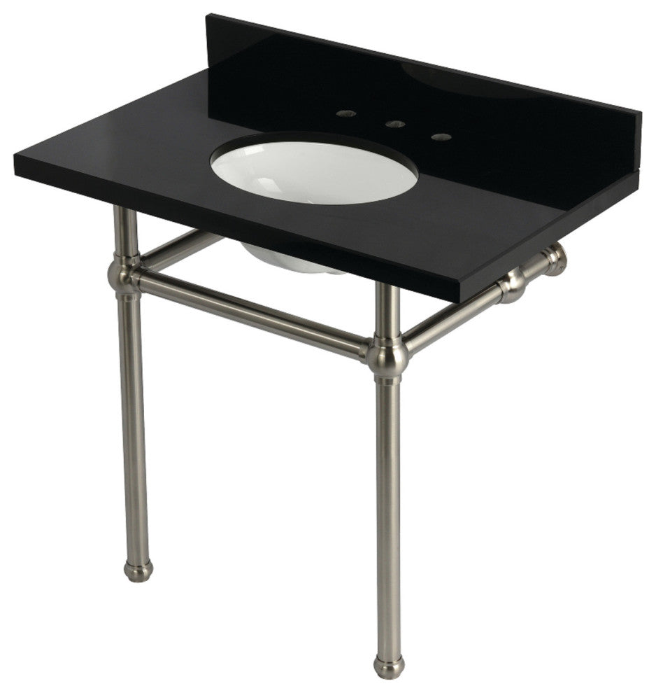KVPK3630KB8 36" Black Granite Console Sink with Brass Legs