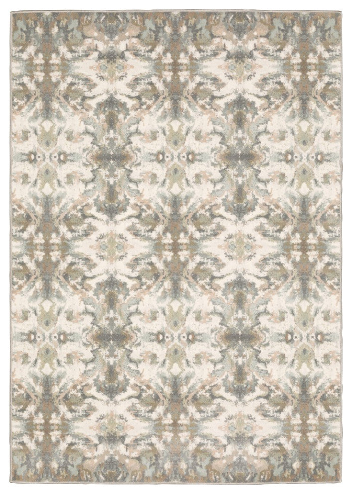 5' X 8' Ivory Gray Abstract Ikat Indoor Area Rug