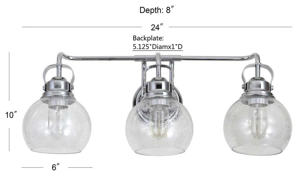 Shirley Metal, Bubbled Glass Vanity Light, Chrome, 3-Light