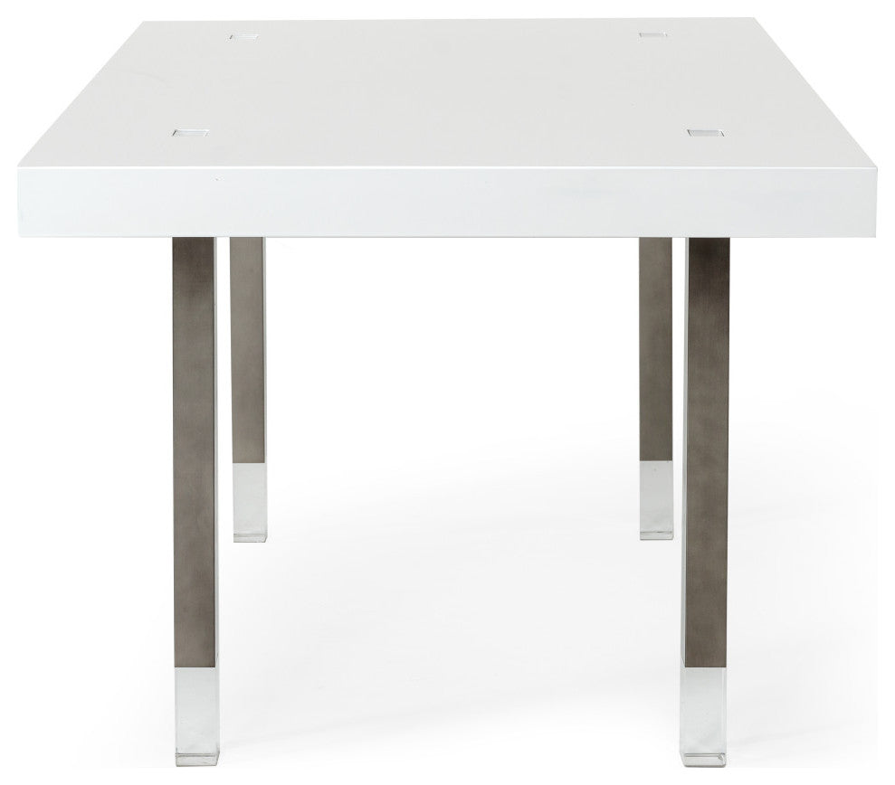 Modrest Lenny Modern White High Gloss and Stainless Steel Gun Metal Dining Table