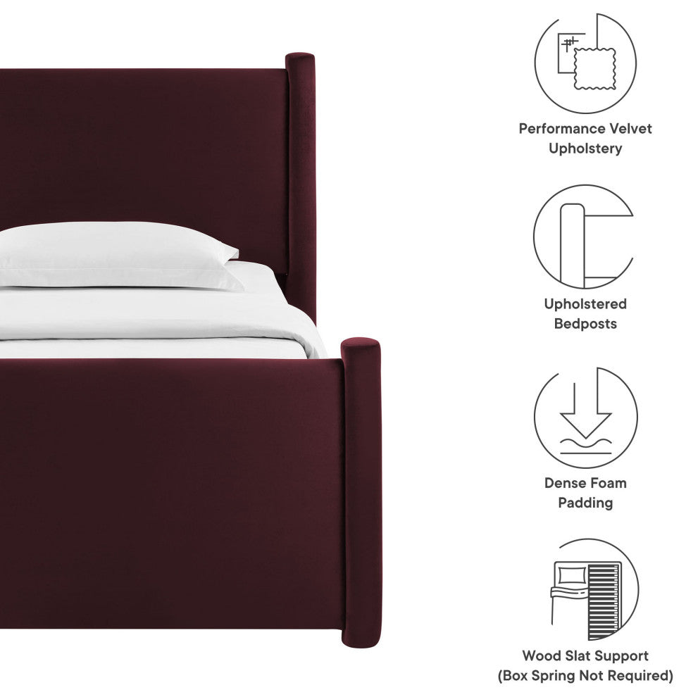 Rael Performance Velvet Twin Platform Bed, Mulberry