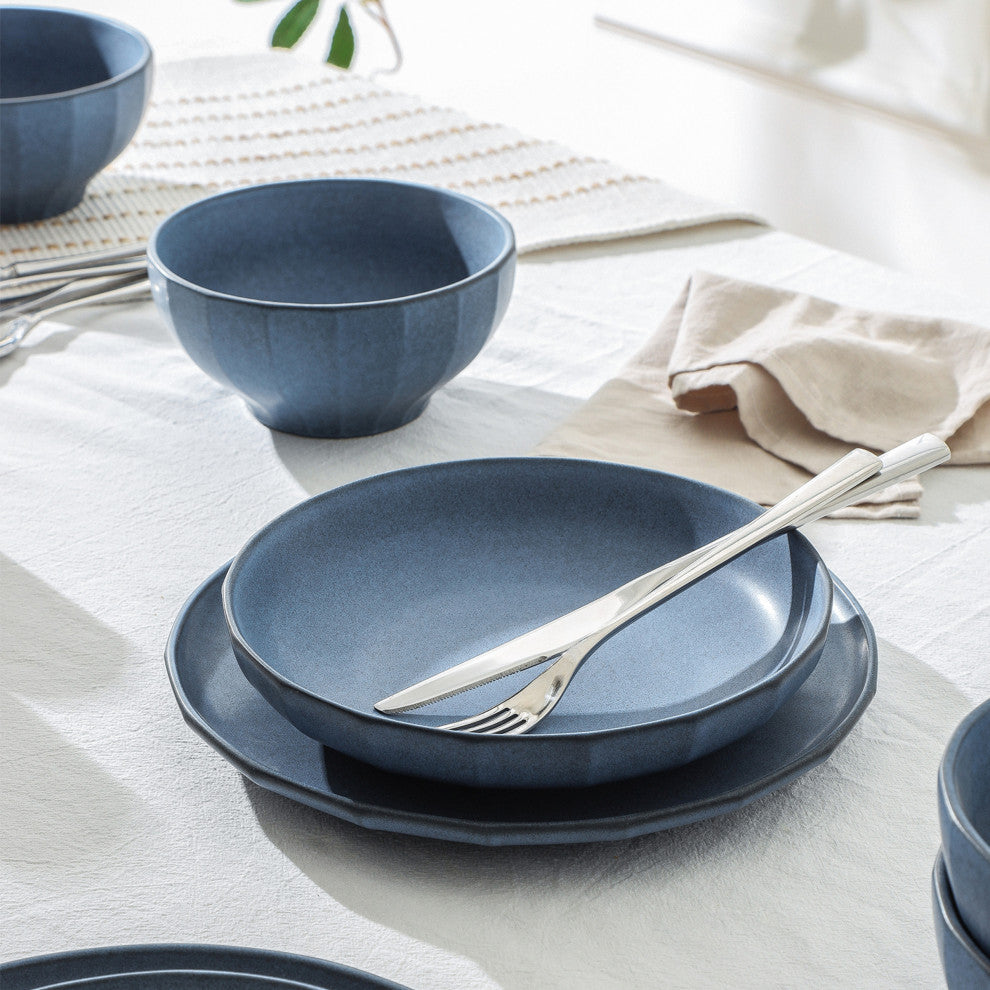 Stone Lain Rio Stoneware Pasta Bowl Set of 4, Blue