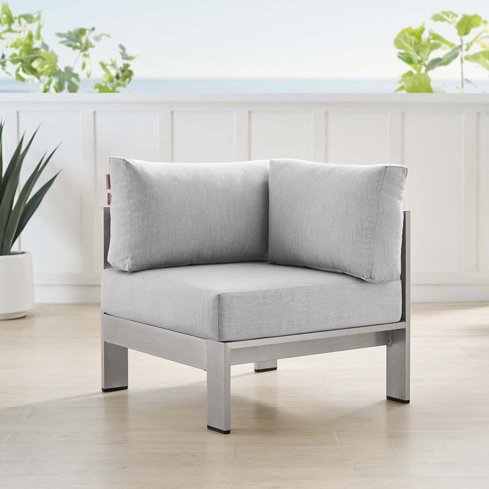 Sofa Corner Chair, Sunbrella, Fabric, Aluminum, Metal, Silver Gray, Outdoor