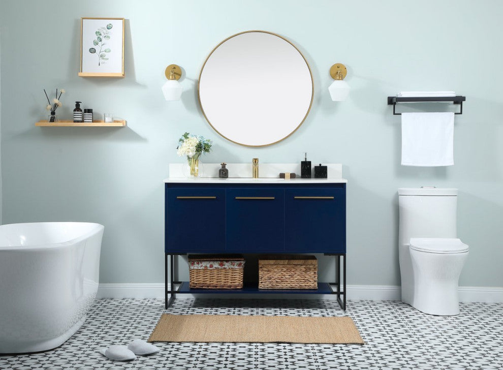 Sue 48" Single Bathroom Vanity, Blue, With Backsplash