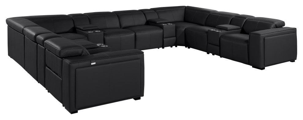 Niccolo Italian Leather 12-Piece U-Shaped 4 Power Reclining Sectional, Black