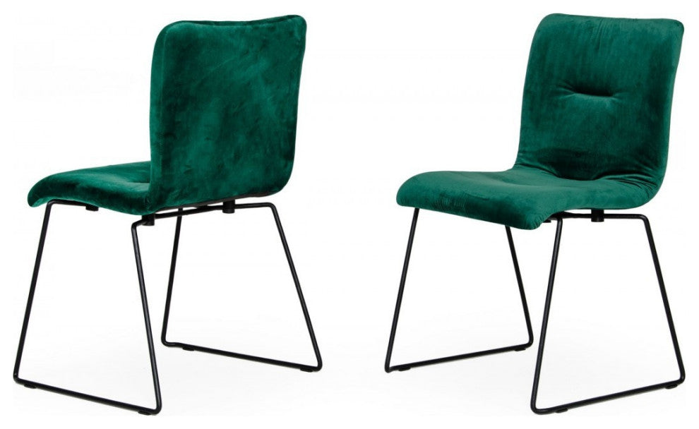Set of Two Emerald Green Velvet Dining Chairs