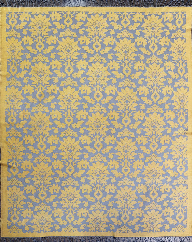 Wool and Cotton Damask Throw, Yellow