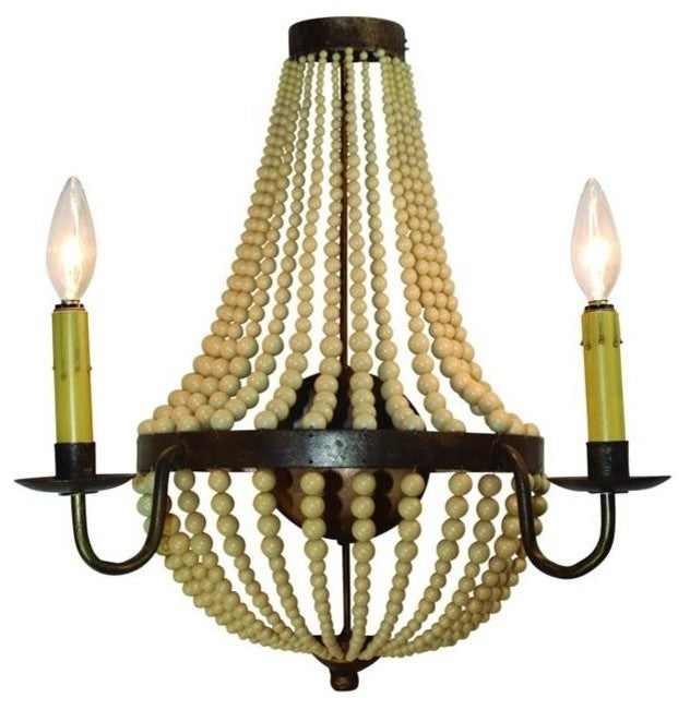 19" Iron Cream Beaded 2-Light Sconce, Romantic Old World Wall Pearl