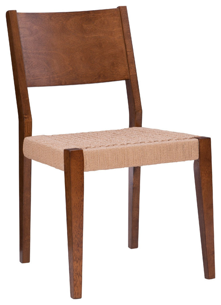 2 Pack Dining Chair, Wood Frame With Handwoven Rope Seat & Curved Back, Brown