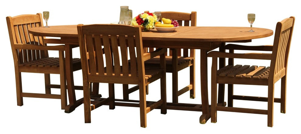5-Piece Outdoor Teak Patio Dining Set: 94" Masc Oval Table & 4 Devon Arm Chairs