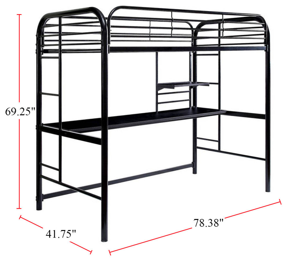 Metal Twin Loft Bed with Workstation, Black