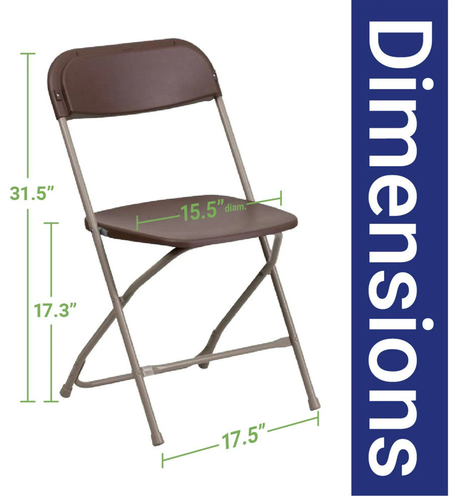 10 Pack Folding Chair, Coated Metal Frame With Plastic Seat & Open Back, Brown
