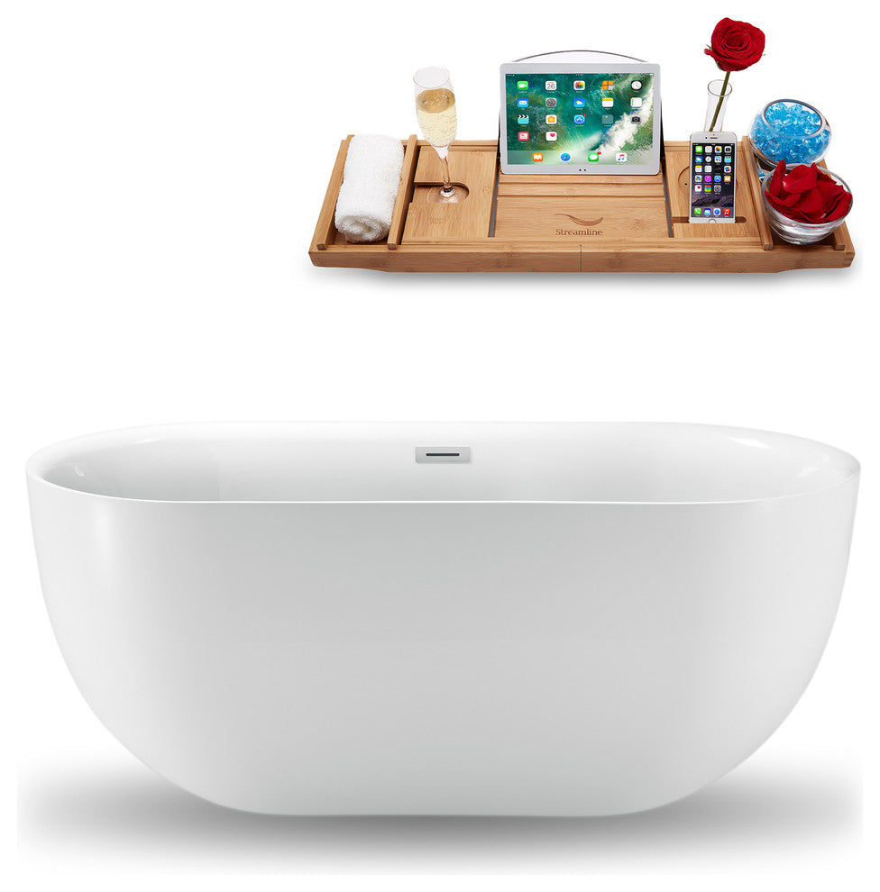 59" Streamline Freestanding Tub and Tray With Internal Drain